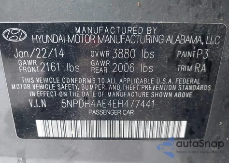 2014 Hyundai Elantra Se из США, поврежденный, VIN 5NPDH4AE4EH477441